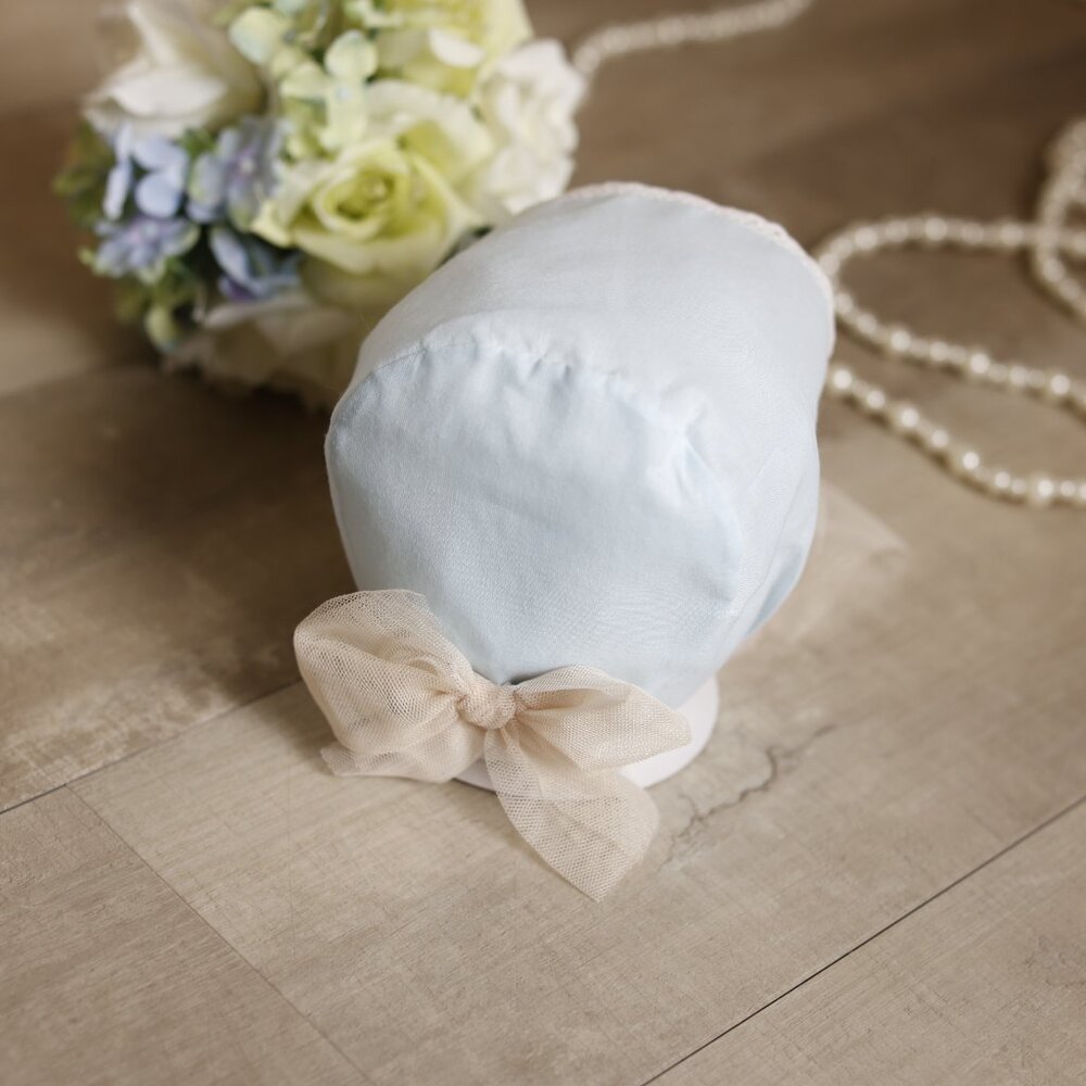 RARE Blue Vintage Newborn Diaper Set With Bonnet Lace and Tulle Newborn NWOT - Picture 3 of 9